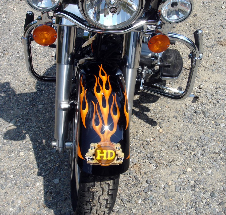 Harley Custom Paint Airbrushed Skulls with Fire and Flames FLHT